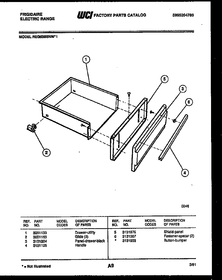 DRAWER PARTS Diagram and Parts List for REG638BNL1  Frigidaire Range