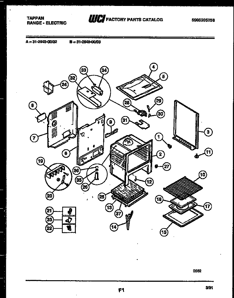 BODY PARTS Diagram and Parts List for 31-2649-00-03  Tappan Range