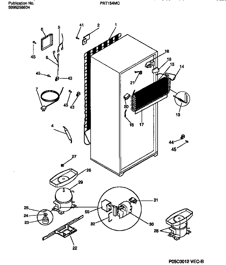COOLING SYSTEM Diagram and Parts List for PRT154MCD4  Frigidaire Refrigerator