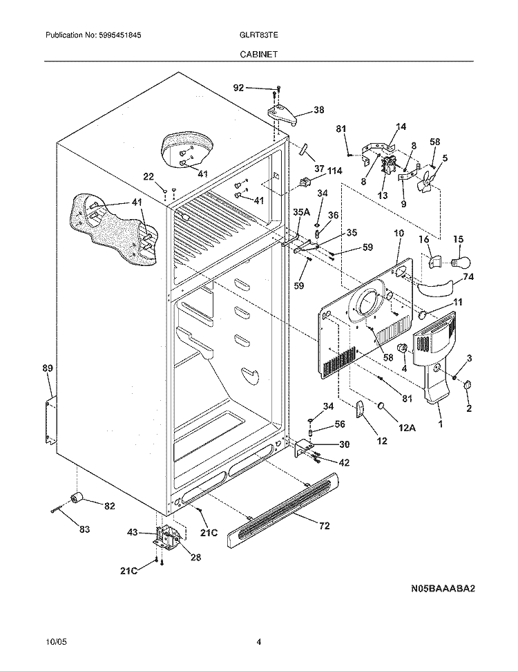 CABINET Diagram and Parts List for GLRT83TEK8  Frigidaire Refrigerator