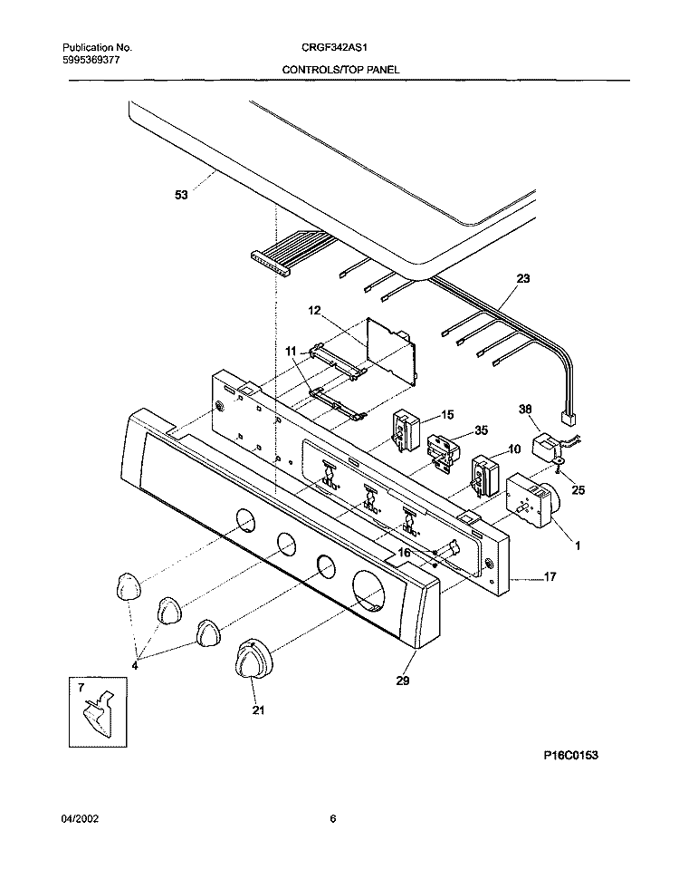 CONTROL PANEL Diagram and Parts List for CRGF342AS1  Frigidaire Dryer