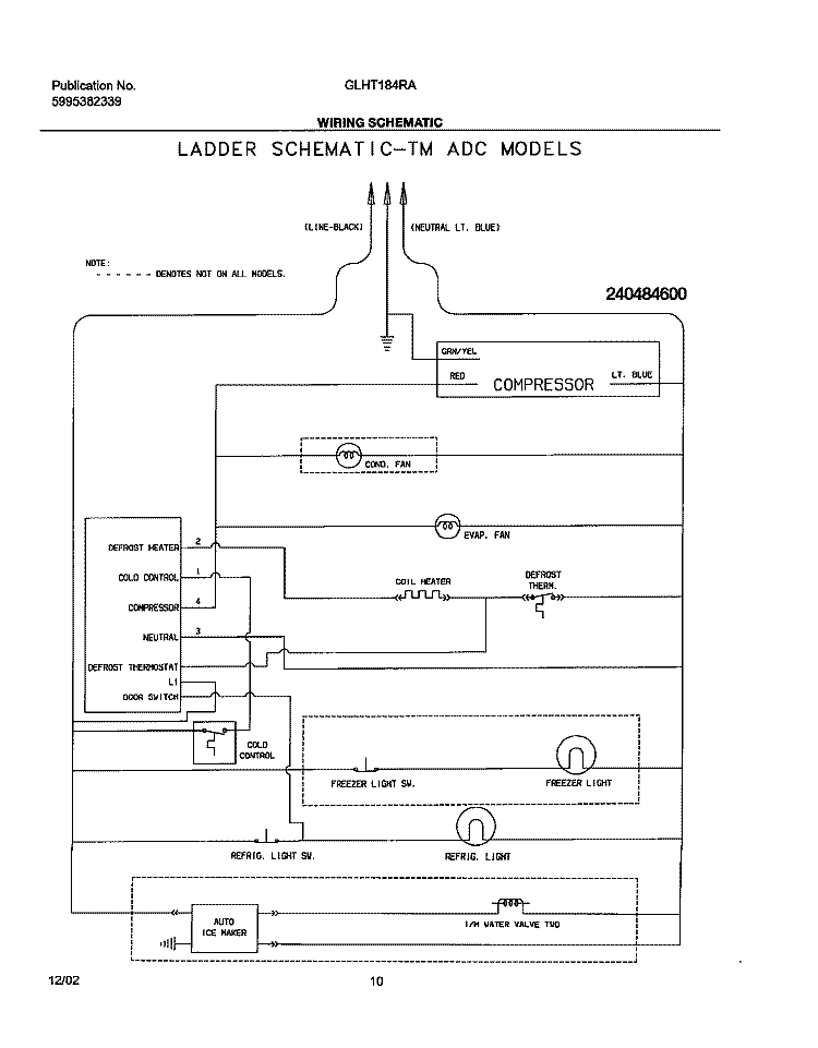 WIRING SCHEMATIC Diagram and Parts List for GLHT184RAQ4  Frigidaire Refrigerator