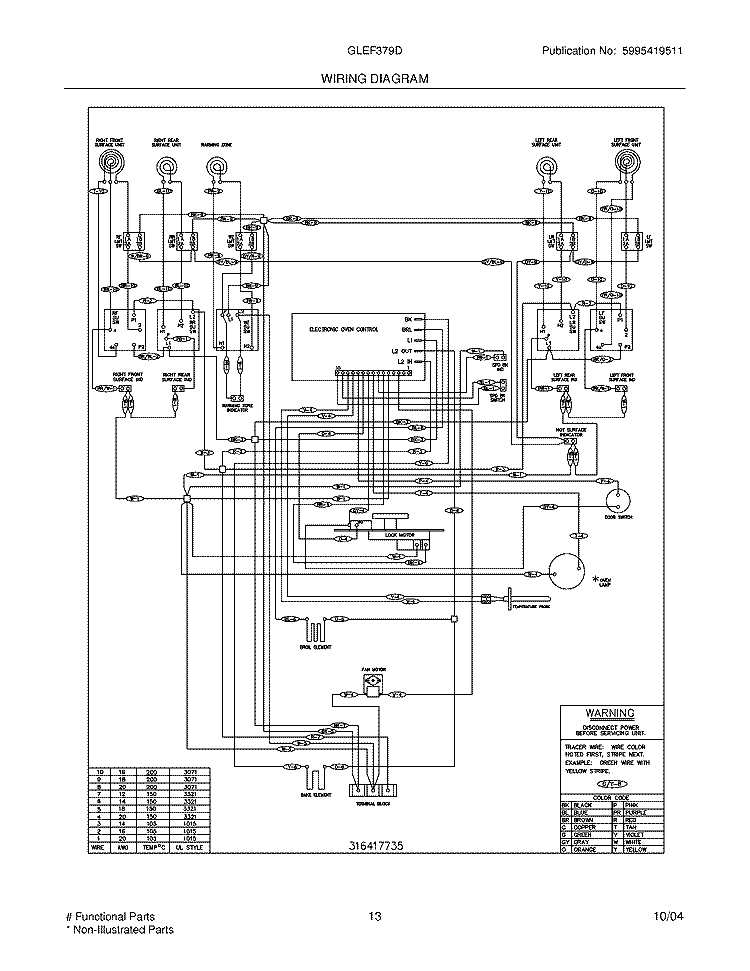 WIRING DIAGRAM Diagram and Parts List for GLEF379DSB  Frigidaire Range