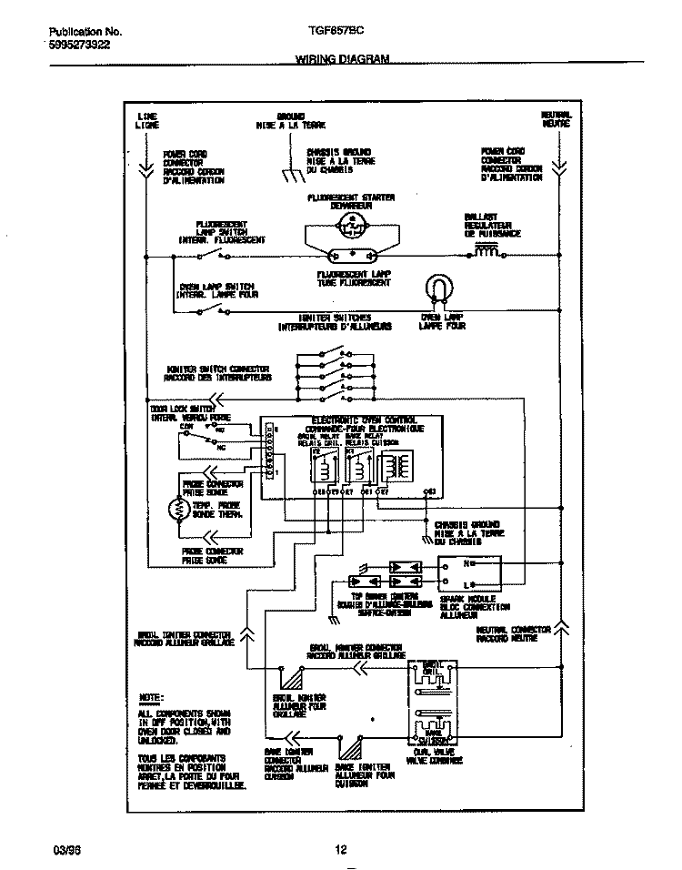 WIRING DIAGRAM Diagram and Parts List for TGF657BCBA  Tappan Range