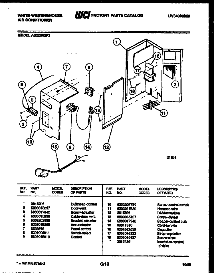 ELECTRICAL PARTS Diagram and Parts List for AS226N2K1  Frigidaire Air Conditioner