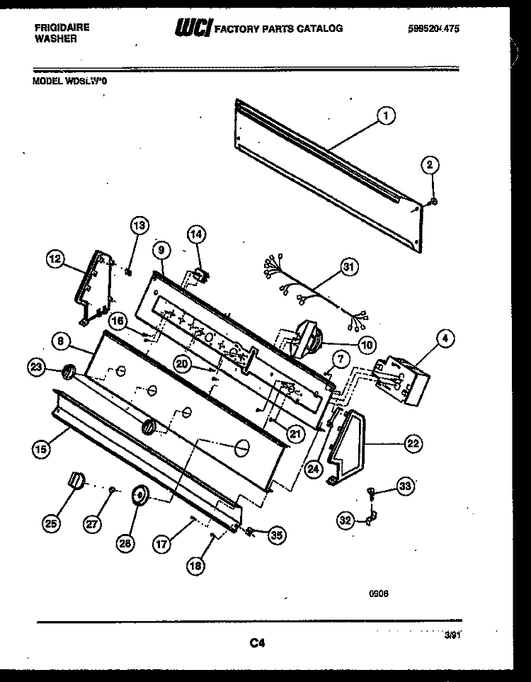 CONSOLE AND CONTROL PARTS Diagram and Parts List for WDSLW0  Frigidaire Washer