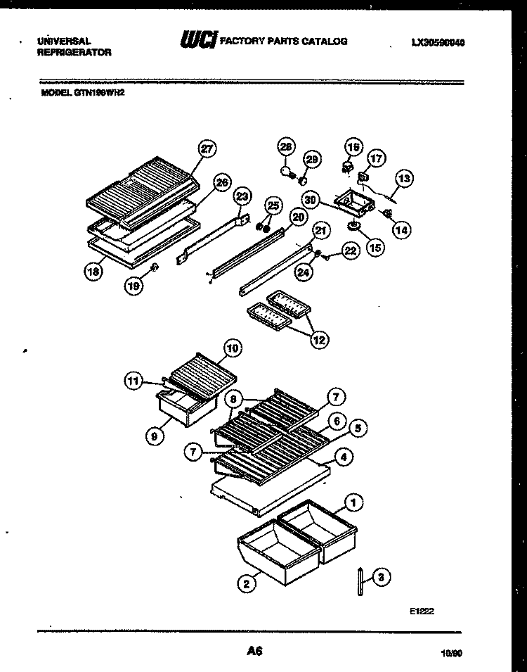 SHELVES AND SUPPORTS Diagram and Parts List for GTN198WV2  Uni Refrigerator