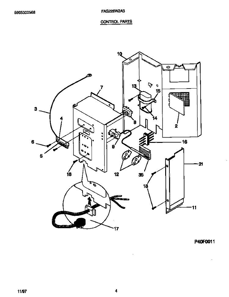 CONTROL PARTS Diagram and Parts List for FAS226W2A3  Frigidaire Air Conditioner
