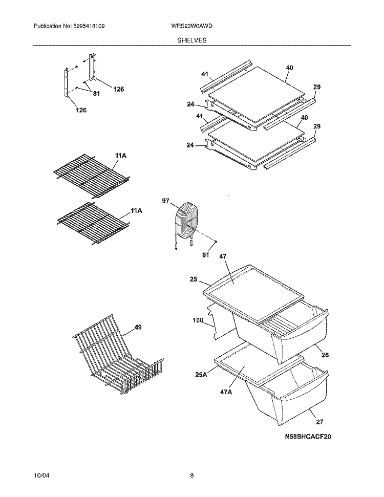 SHELVES Diagram and Parts List for WRS23W0AWD  Westinghouse Refrigerator
