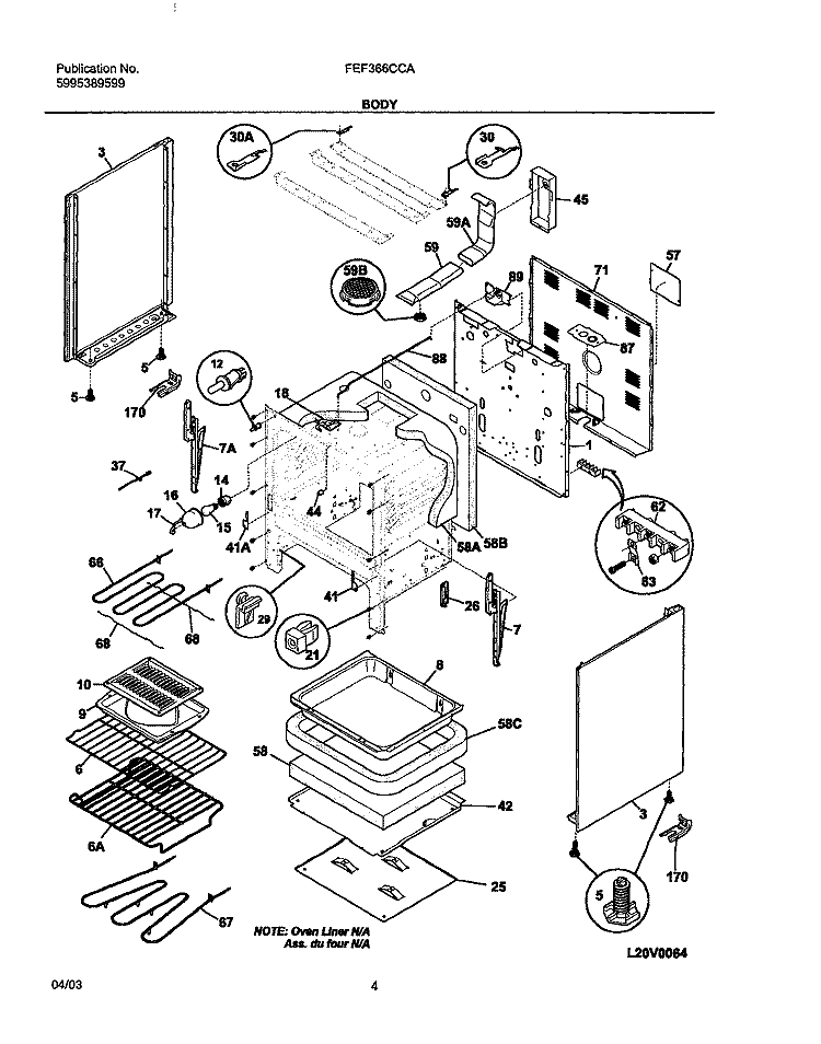 BODY Diagram and Parts List for FEF366CCA  Frigidaire Range