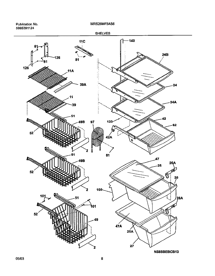 SHELVES Diagram and Parts List for WRS26MF5AS6  Westinghouse Refrigerator