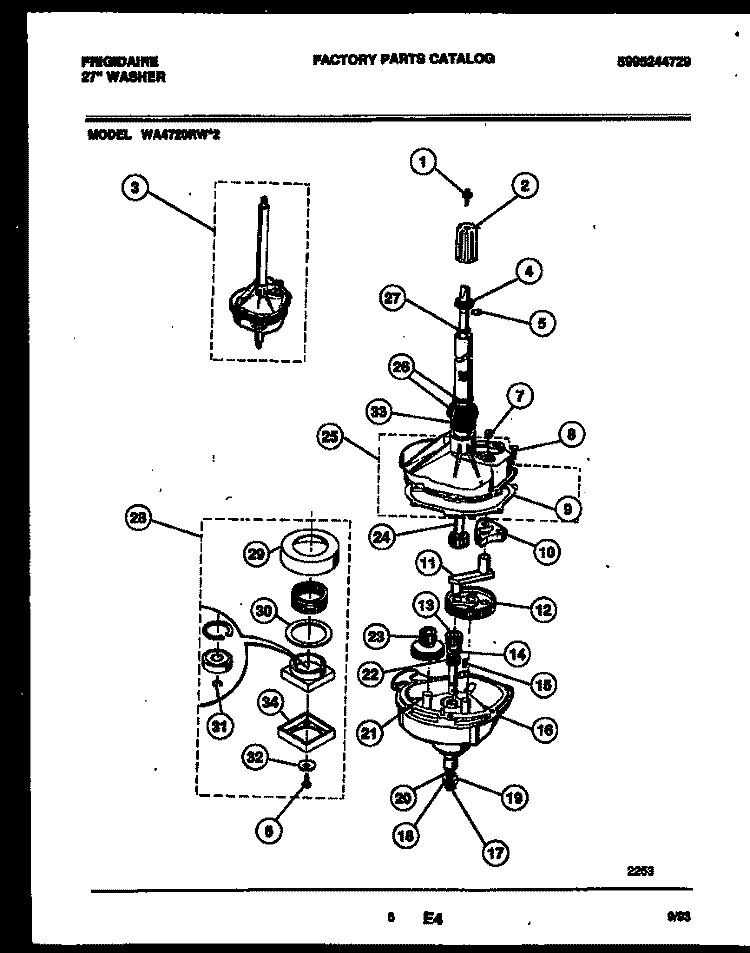TRANSMISSION PARTS Diagram and Parts List for WA4720RW2  Frigidaire Washer