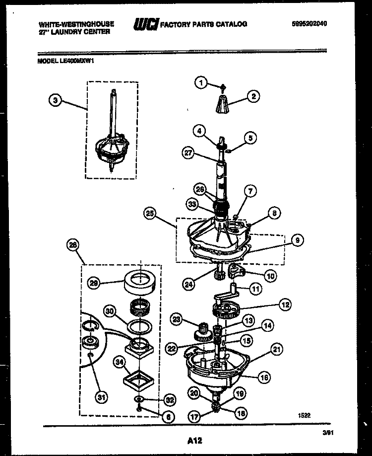 TRANSMISSION PARTS Diagram and Parts List for LE400MXD1  Frigidaire Washer Dryer Combo