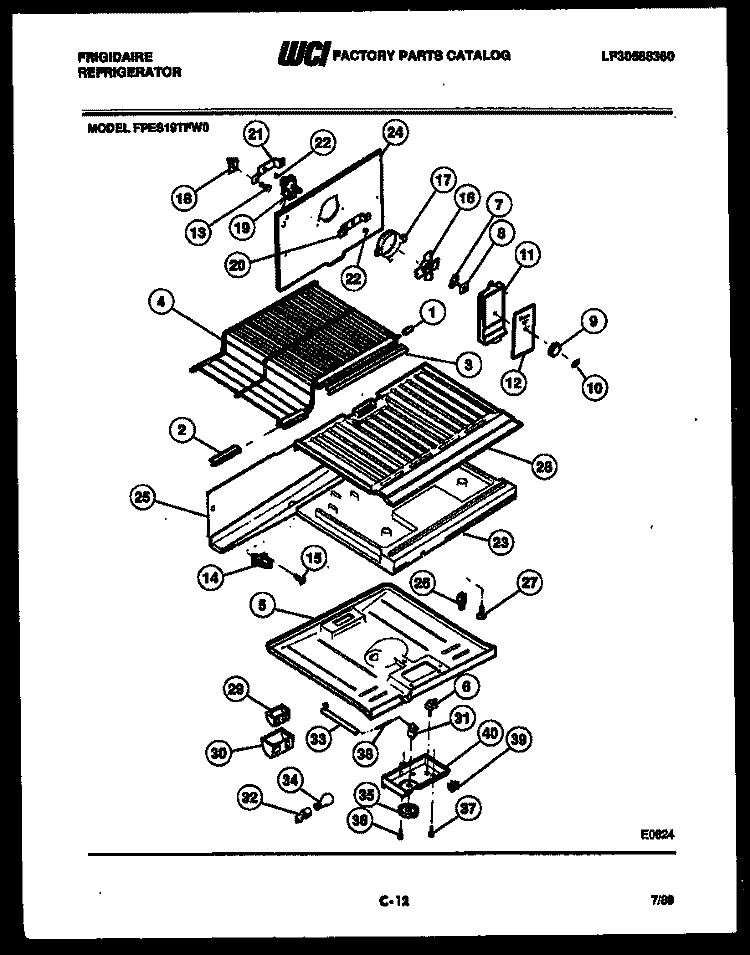 SHELVES AND SUPPORTS Diagram and Parts List for FPES19TFF0  Frigidaire Refrigerator