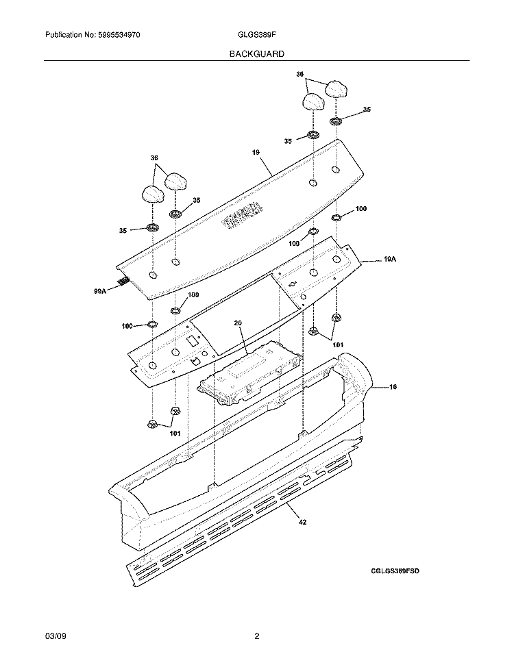 BACKGUARD Diagram and Parts List for GLGS389FSF  Frigidaire Range