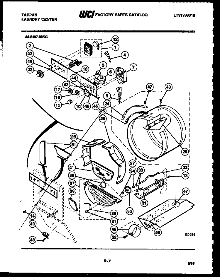 CONSOLE, CONTROL AND DRUM Diagram and Parts List for 44-2407-23-03  Tappan Washer