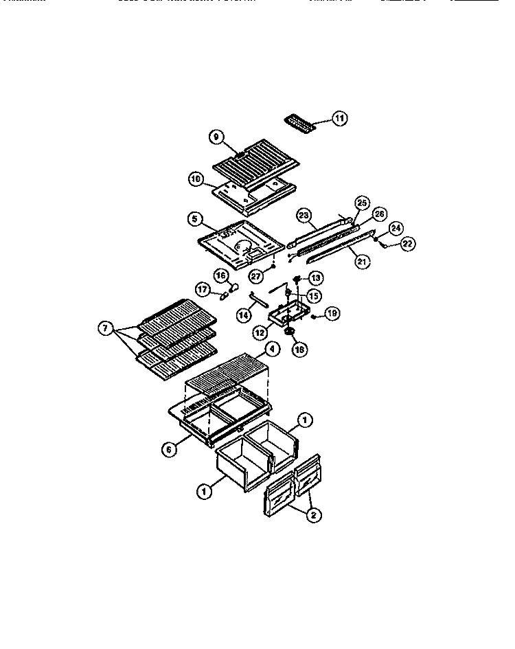 INTERIOR FOOD COMPARTMENT Diagram and Parts List for FPDA18TPLL0  Frigidaire Refrigerator