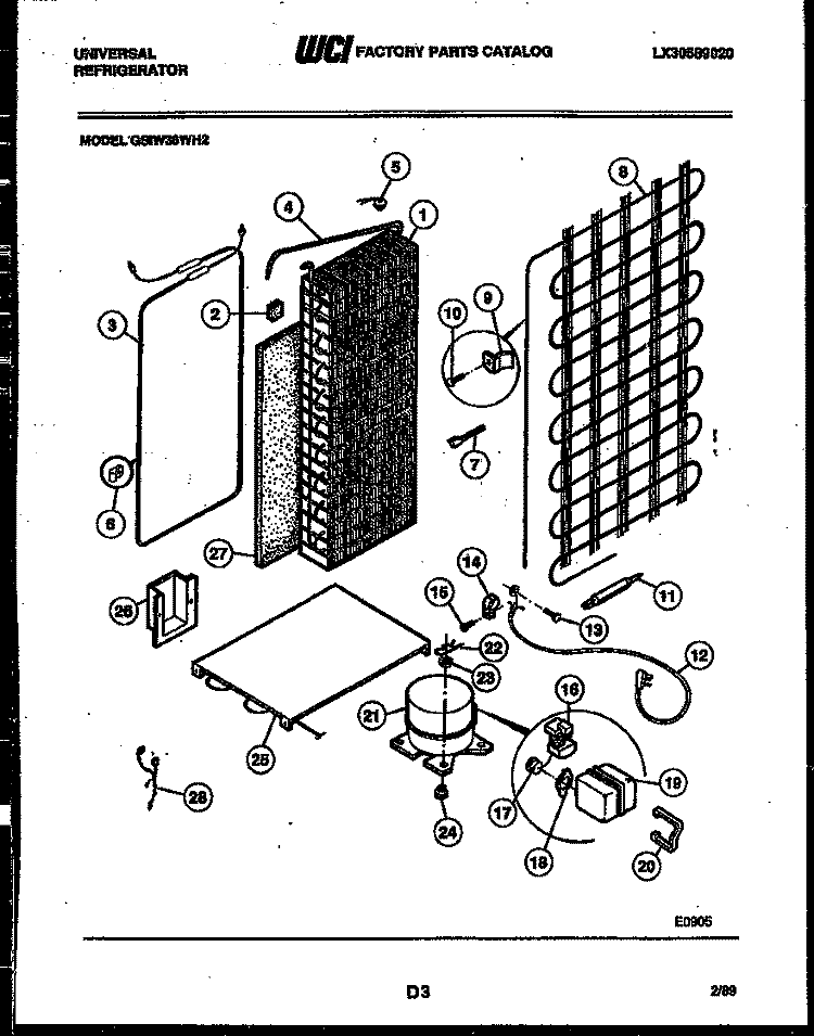 SYSTEM AND AUTOMATIC DEFROST PARTS Diagram and Parts List for GSIW36WHW2  Frigidaire Refrigerator
