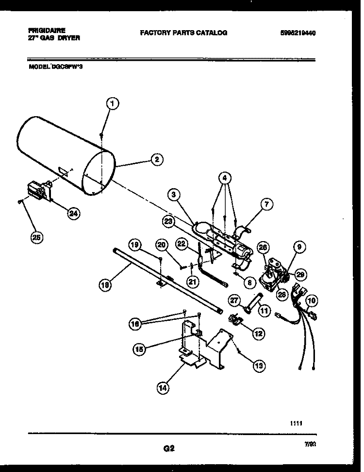 BURNER, IGNITER AND VALVE Diagram and Parts List for DGCSFW3  Frigidaire Dryer