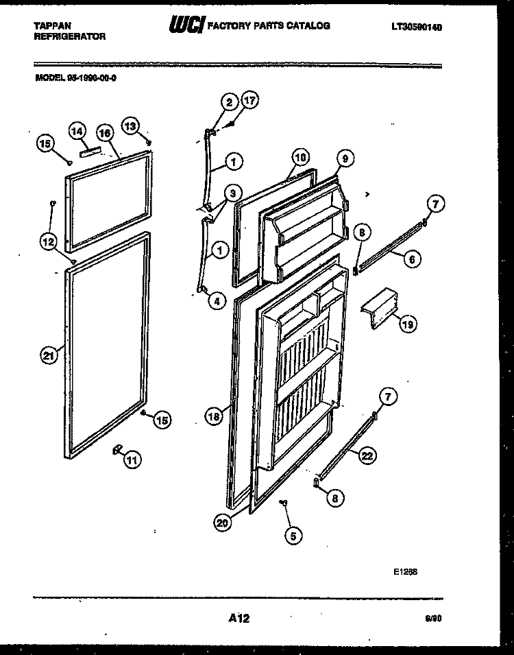 DOOR PARTS Diagram and Parts List for 95-1990-57-00  Tappan Refrigerator