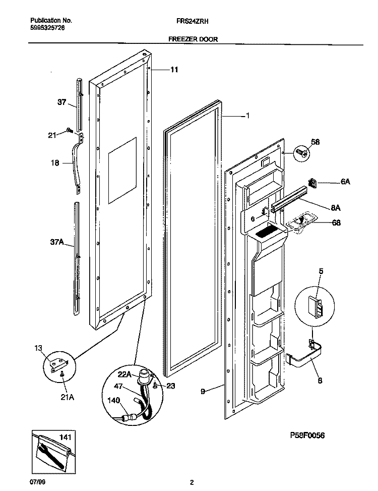 FREEZER DOOR Diagram and Parts List for FRS24ZRHD2  Frigidaire Refrigerator