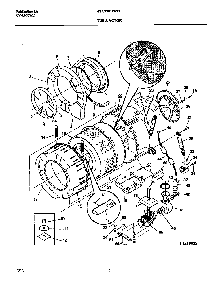 TUB & MOTOR Diagram and Parts List for 41739012890  Frigidaire Washer