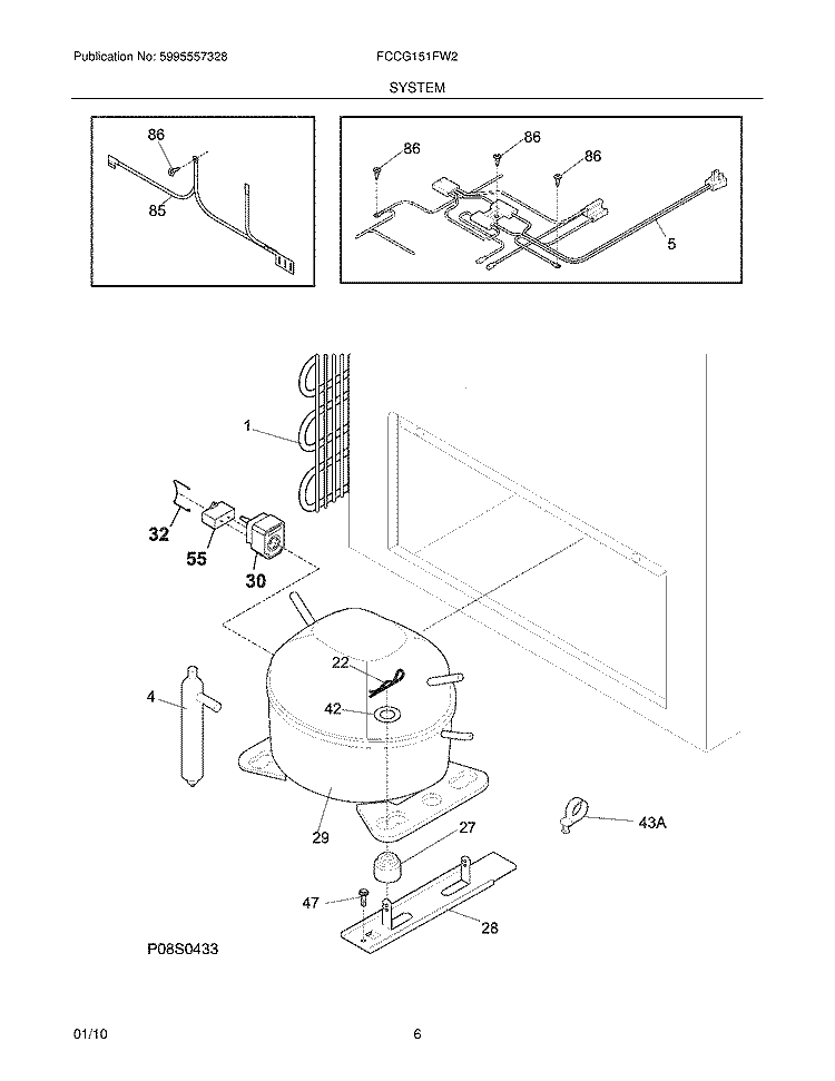 SYSTEM Diagram and Parts List for FCCG151FW2  Frigidaire Freezer