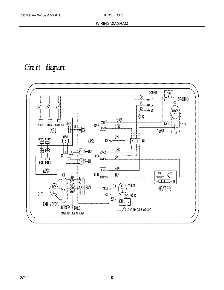 WIRING DIAGRAM Diagram and Parts List for FRP12ETT2R0  Frigidaire Air Conditioner