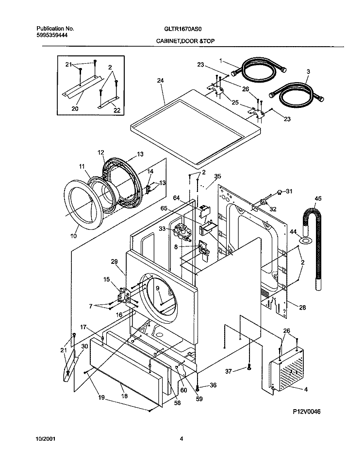 WSHR CAB, DOOR Diagram and Parts List for GLTR1670AS0  Frigidaire Washer
