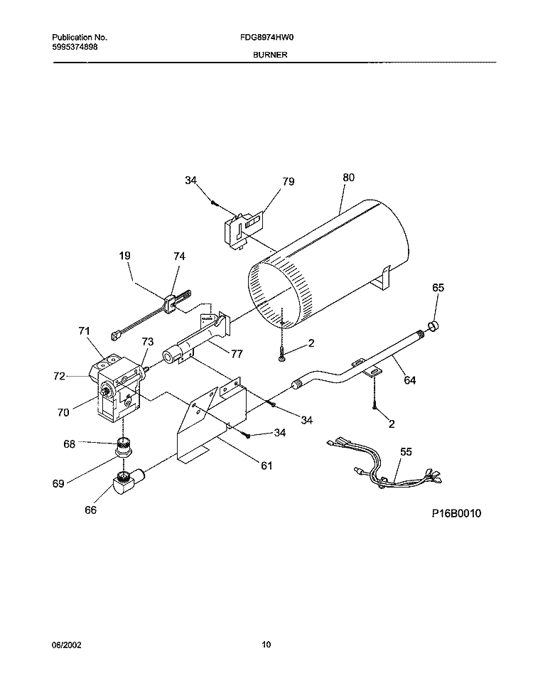 BURNER, VALVE Diagram and Parts List for FDG8974HW0  Frigidaire Dryer