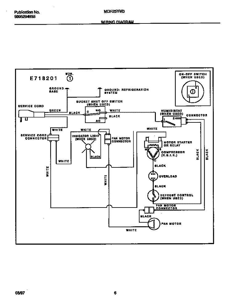 WIRING DIAGRAM Diagram and Parts List for MDH25YW3  Frigidaire Dehumidifier