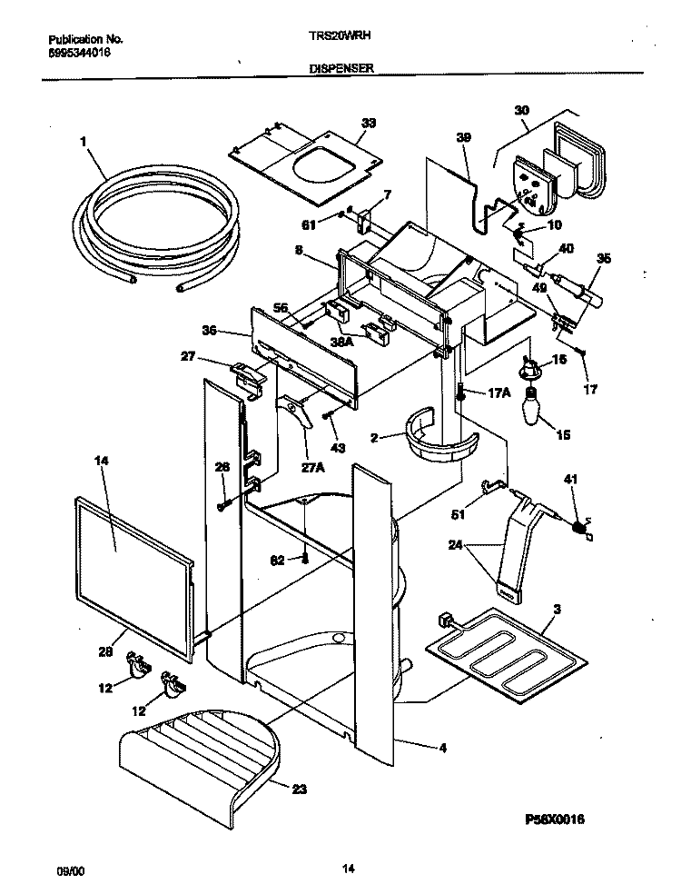 ICE DISPENSER Diagram and Parts List for TRS20WRHW5  Tappan Refrigerator