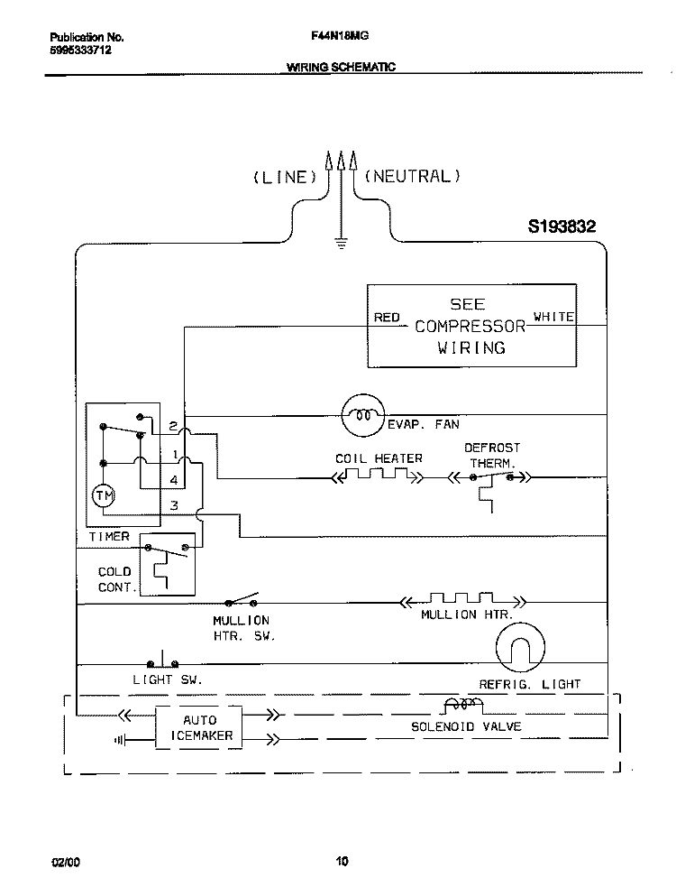 WIRING DIAGRAM Diagram and Parts List for F44N18MGD0  Frigidaire Refrigerator