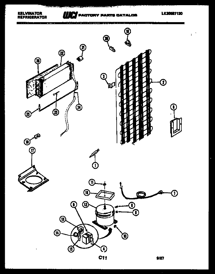 SYSTEM AND AUTOMATIC DEFROST PARTS Diagram and Parts List for TSK160AN7T  Kelvinator Refrigerator