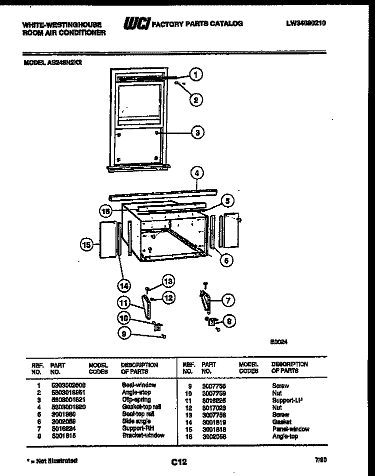 CABINET AND INSTALLATION PARTS Diagram and Parts List for AS248N2K2  Frigidaire Air Conditioner