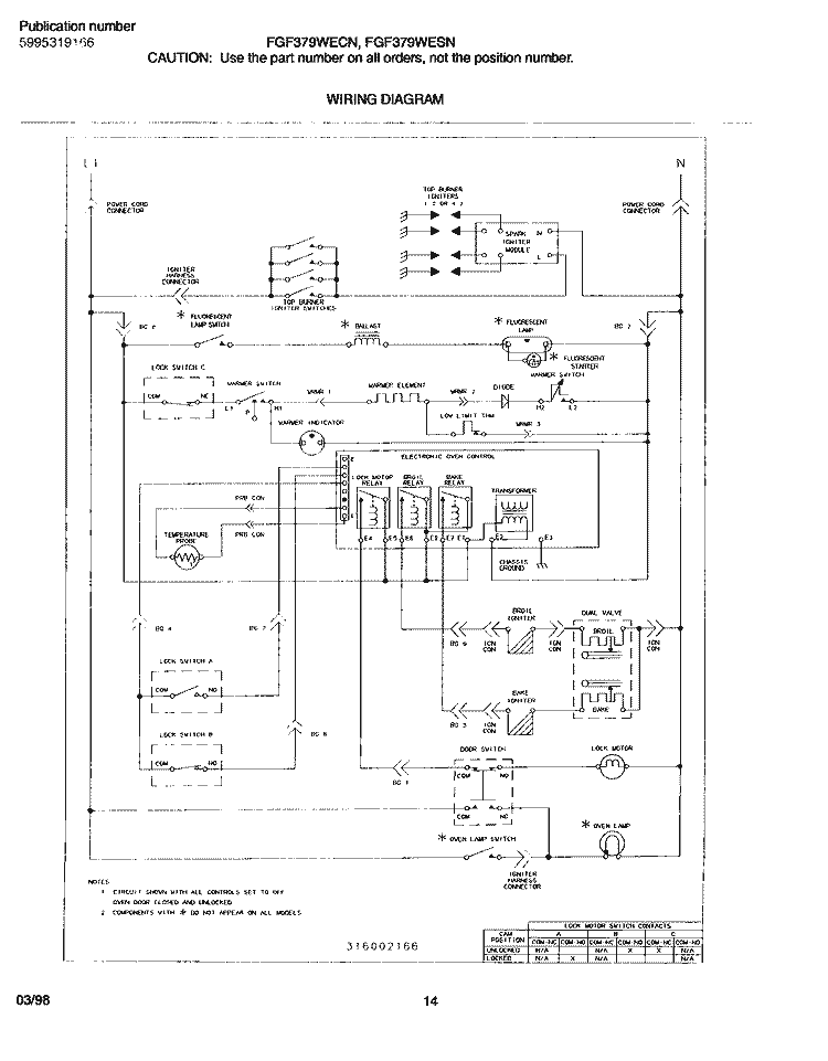 WIRING DIAGRAM Diagram and Parts List for FGF379WESN  Frigidaire Range