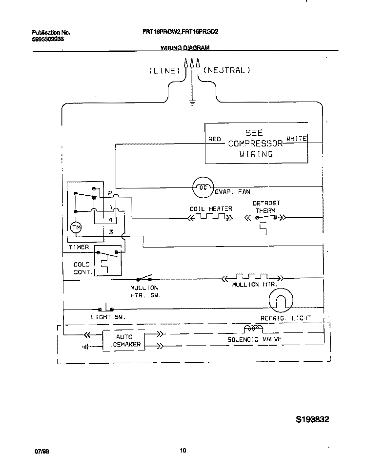 WIRING DIAGRAM Diagram and Parts List for FRT16PRGW2  Frigidaire Refrigerator