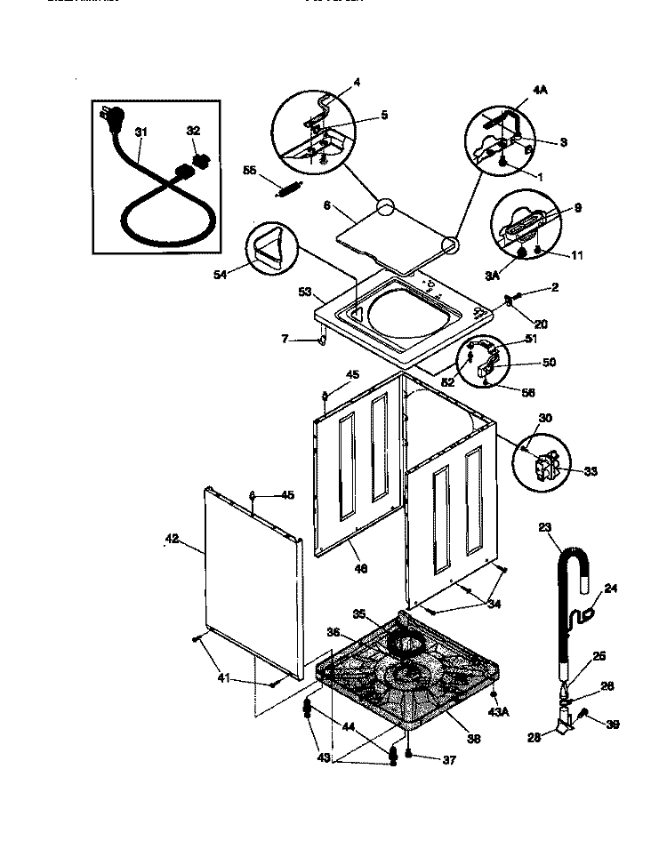 CABINET / TOP Diagram and Parts List for FWS545NBT0  Frigidaire Washer
