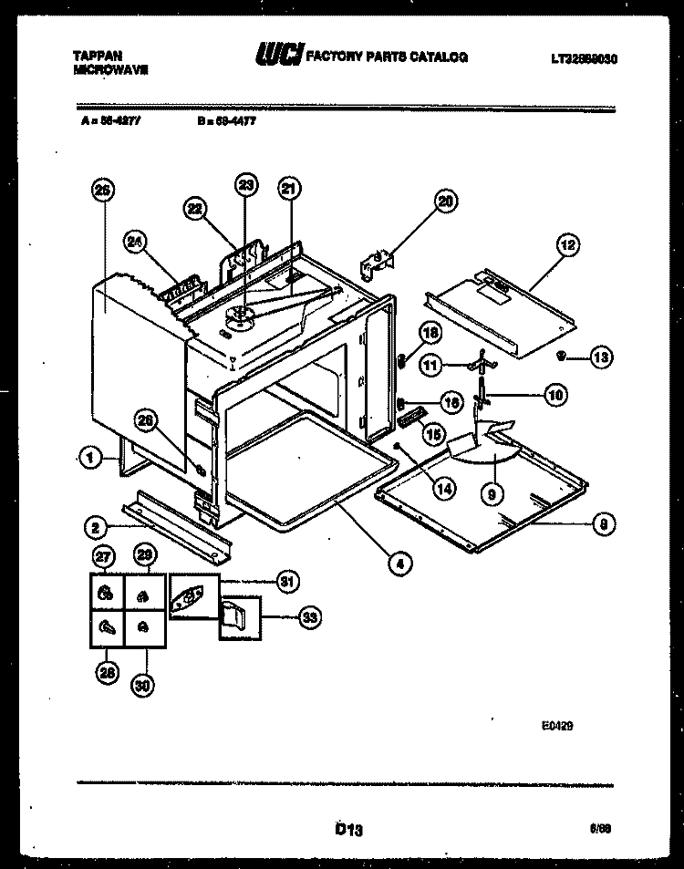 BODY PARTS Diagram and Parts List for 56-4277-10-02  Tappan Microwave
