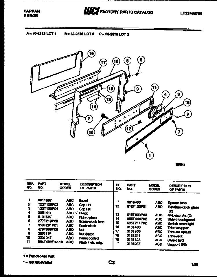 BACKGUARD AND CONTROL PARTS Diagram and Parts List for 30-2518-00-03  Tappan Range