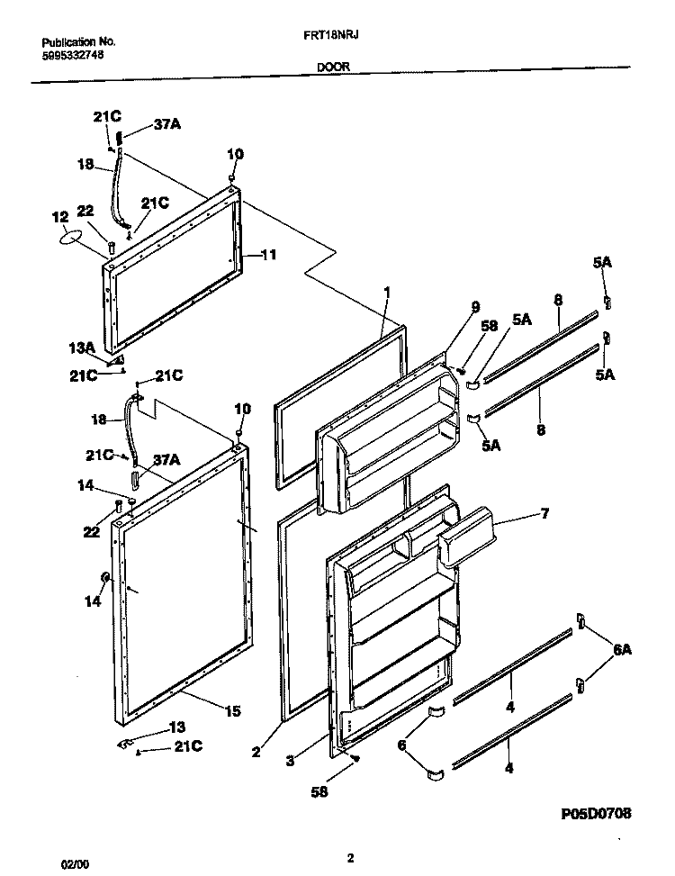 DOORS Diagram and Parts List for FRT18NRJD0  Frigidaire Refrigerator