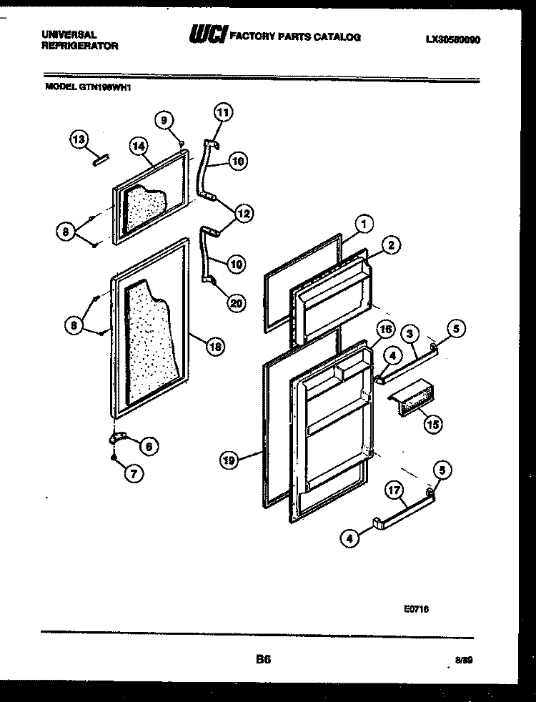 DOOR PARTS Diagram and Parts List for GTN198CH1  Frigidaire Refrigerator