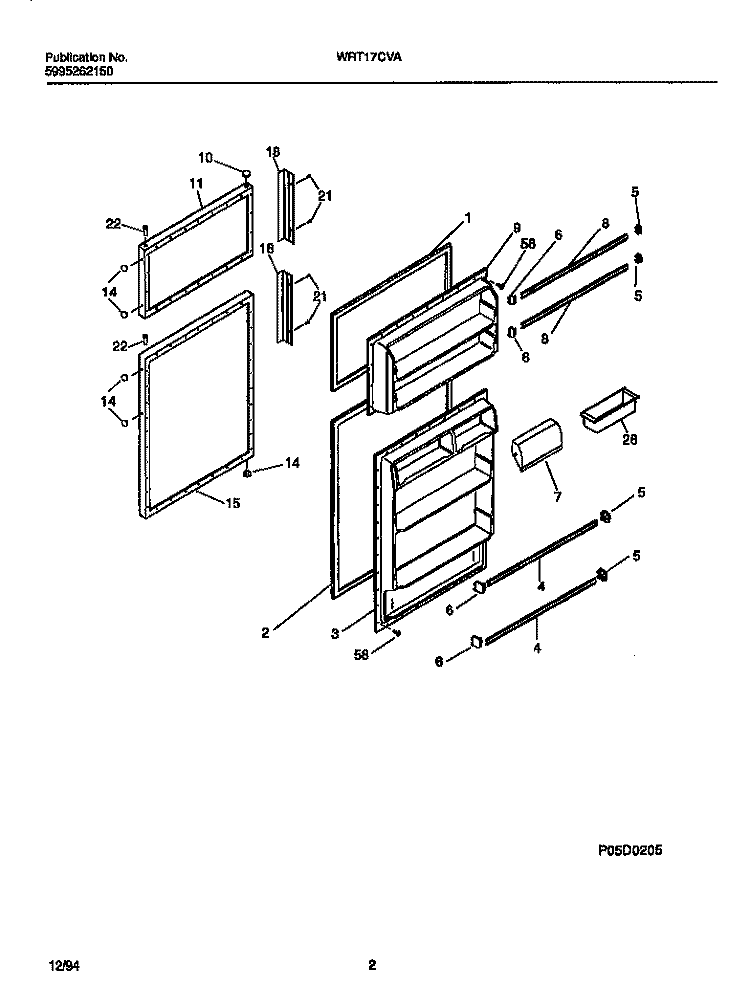DOOR Diagram and Parts List for WRT17CVAW2  Frigidaire Refrigerator