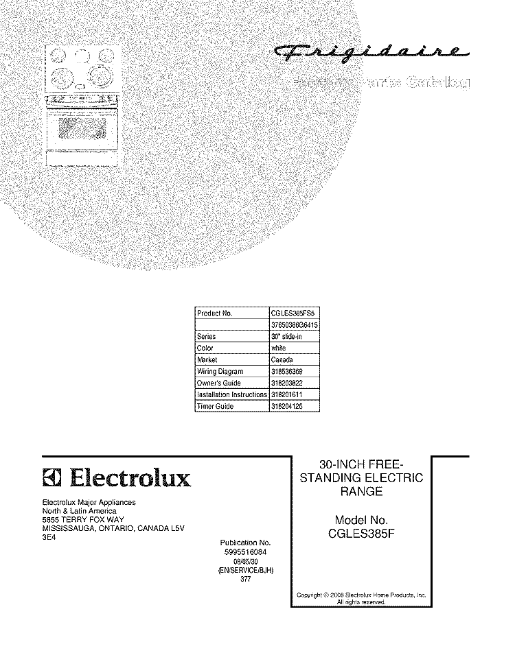 COVER Diagram and Parts List for CGLES385FS5  Frigidaire Wall Oven