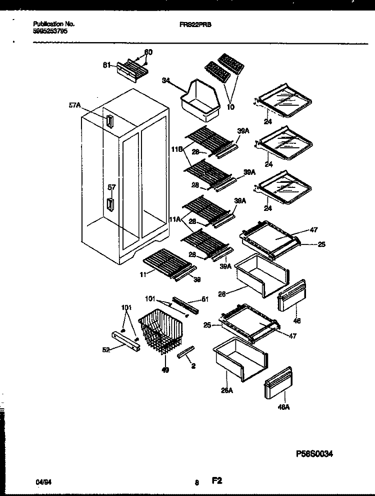 SHELVES AND SUPPORTS Diagram and Parts List for FRS22PRBW0  Frigidaire Refrigerator