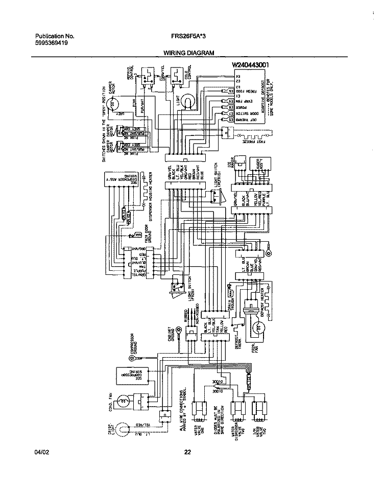 WIRING DIAGRAM Diagram and Parts List for FRS26F5AQ4  Frigidaire Refrigerator