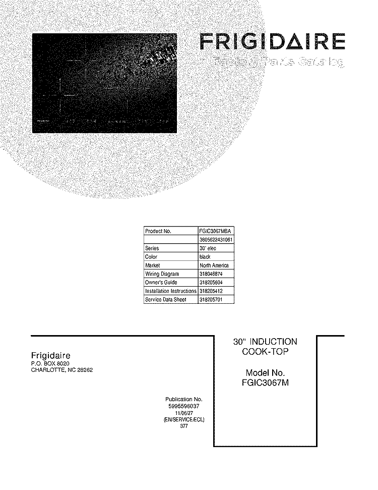 COVER Diagram and Parts List for FGIC3067MBA  Frigidaire Cooktop
