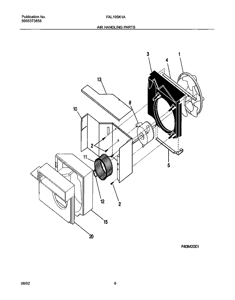 AIR HANDLING Diagram and Parts List for FAL105K1A3  Frigidaire Air Conditioner