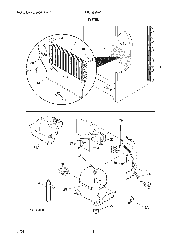 SYSTEM Diagram and Parts List for FFU1152DW4  Frigidaire Freezer