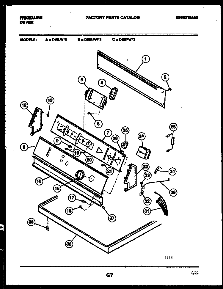 CONSOLE AND CONTROL PARTS Diagram and Parts List for DEISFL3  Frigidaire Dryer